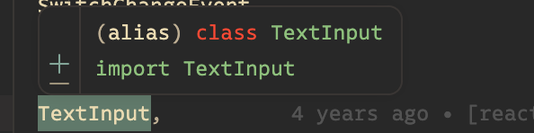 Hovering the TextInput symbol under the legacy types, showing no documentation
